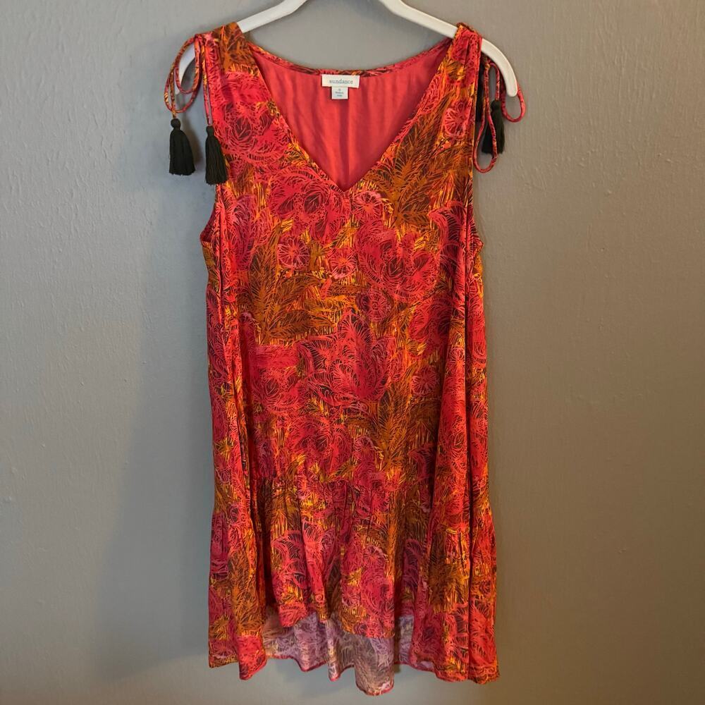 SUNDANCE Pink Tie Shoulder Mini Pink Printed Dress Size Small Casual comfort